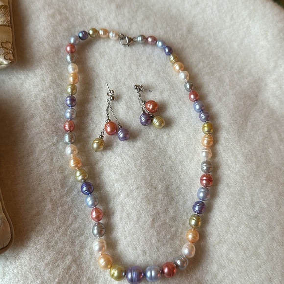 Honora Sterling Silver Multicolor Pearl Necklace and Earrings - Picture 2 of 3